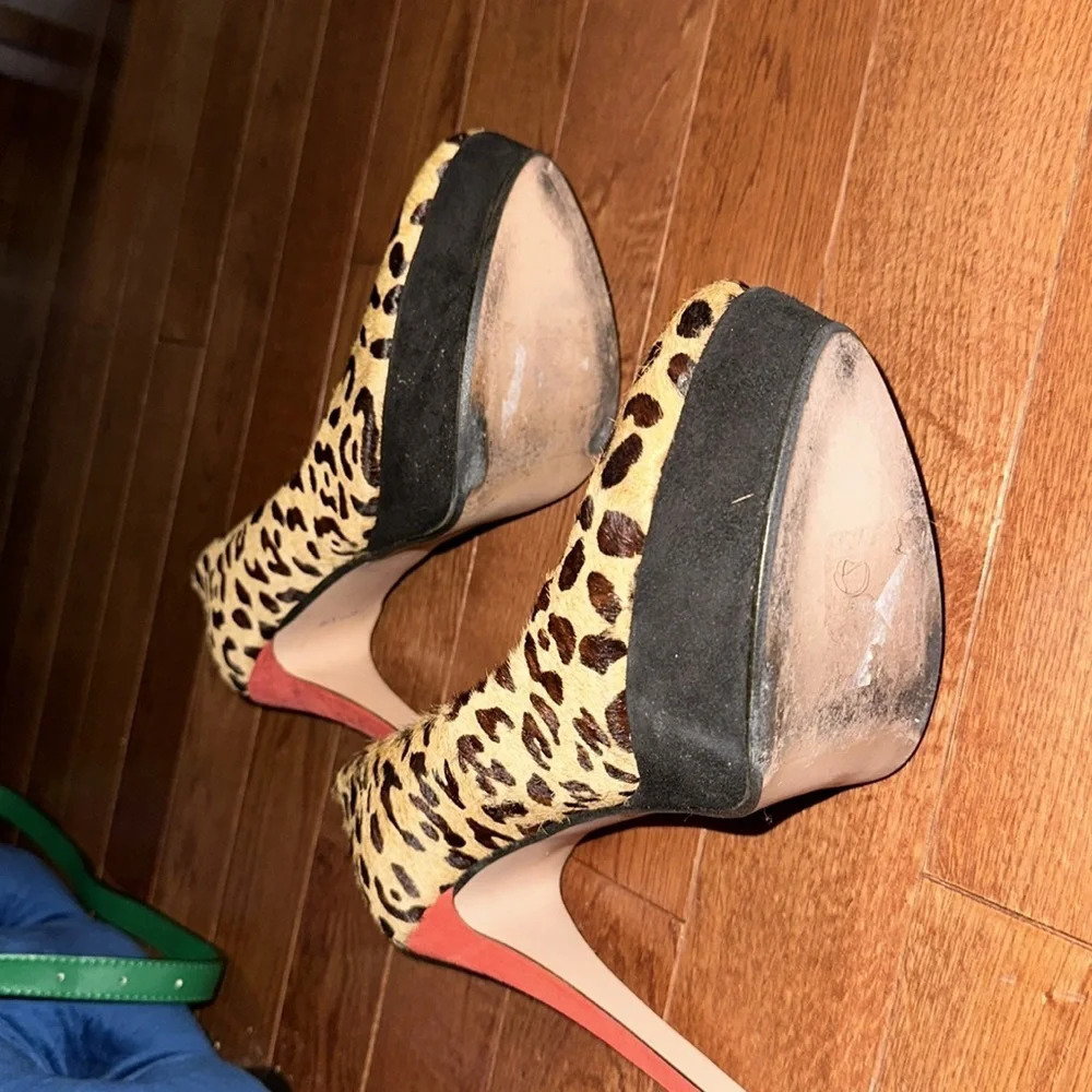 Zara calf hair leopard print Red Heel platform pumps Sz 41 - Picture 13 of 16